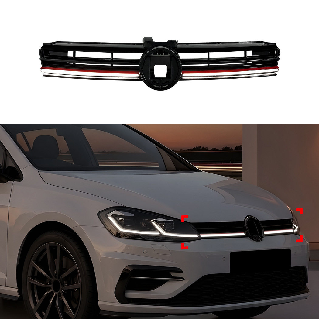 适用大众高尔夫7.5 Golf MK7.5 R款带灯LED发光中网进气格栅改装