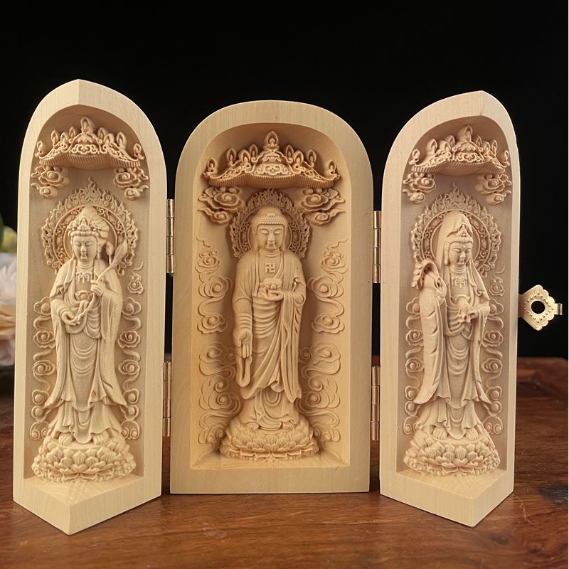 黄杨木雕刻随身把玩小佛盒复古