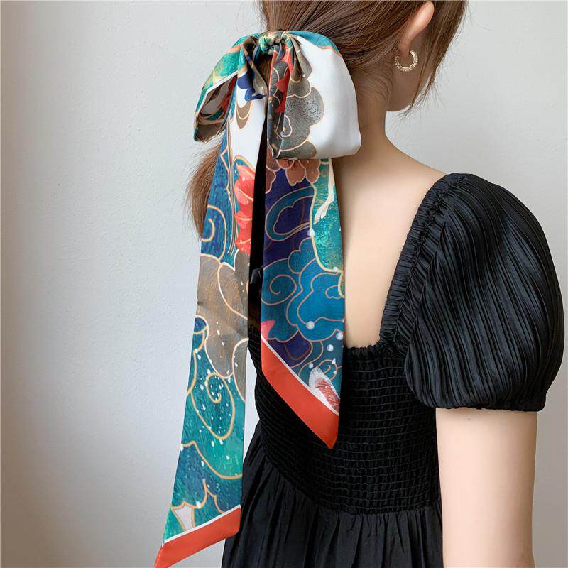 复古法式蝴蝶结编发丝巾发带女绑领巾带头巾长条飘带油画百搭春秋