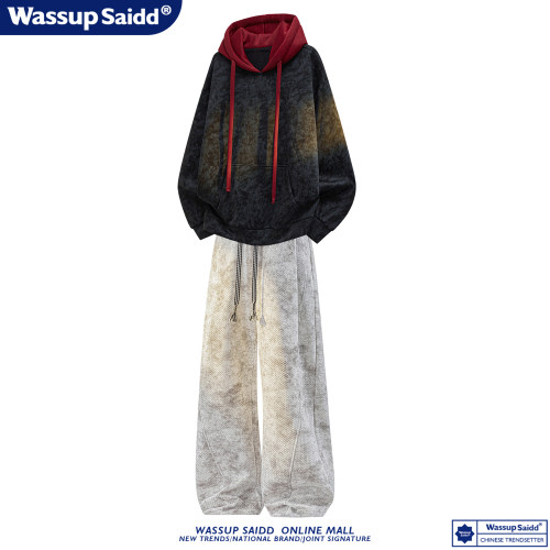 WASSUP SAIDD新款连帽卫衣套装男春秋季青少年美式休闲潮流长裤