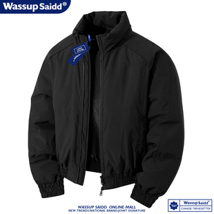 WASSUP SAIDD美式立领飞行员夹克男秋冬加厚保暖摩托外套羽绒棉服