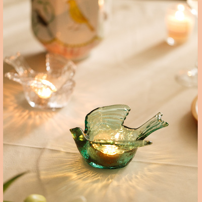 小鸟透明玻璃烛台 氛围感 复古蜡烛蜡烛台 餐厅烛光晚餐中古ins风