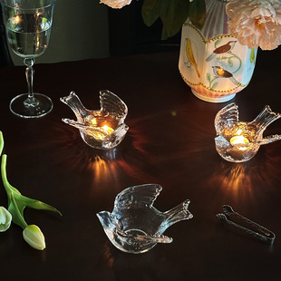 餐厅烛光晚餐中古ins风 复古蜡烛蜡烛台 小鸟透明玻璃烛台 氛围感