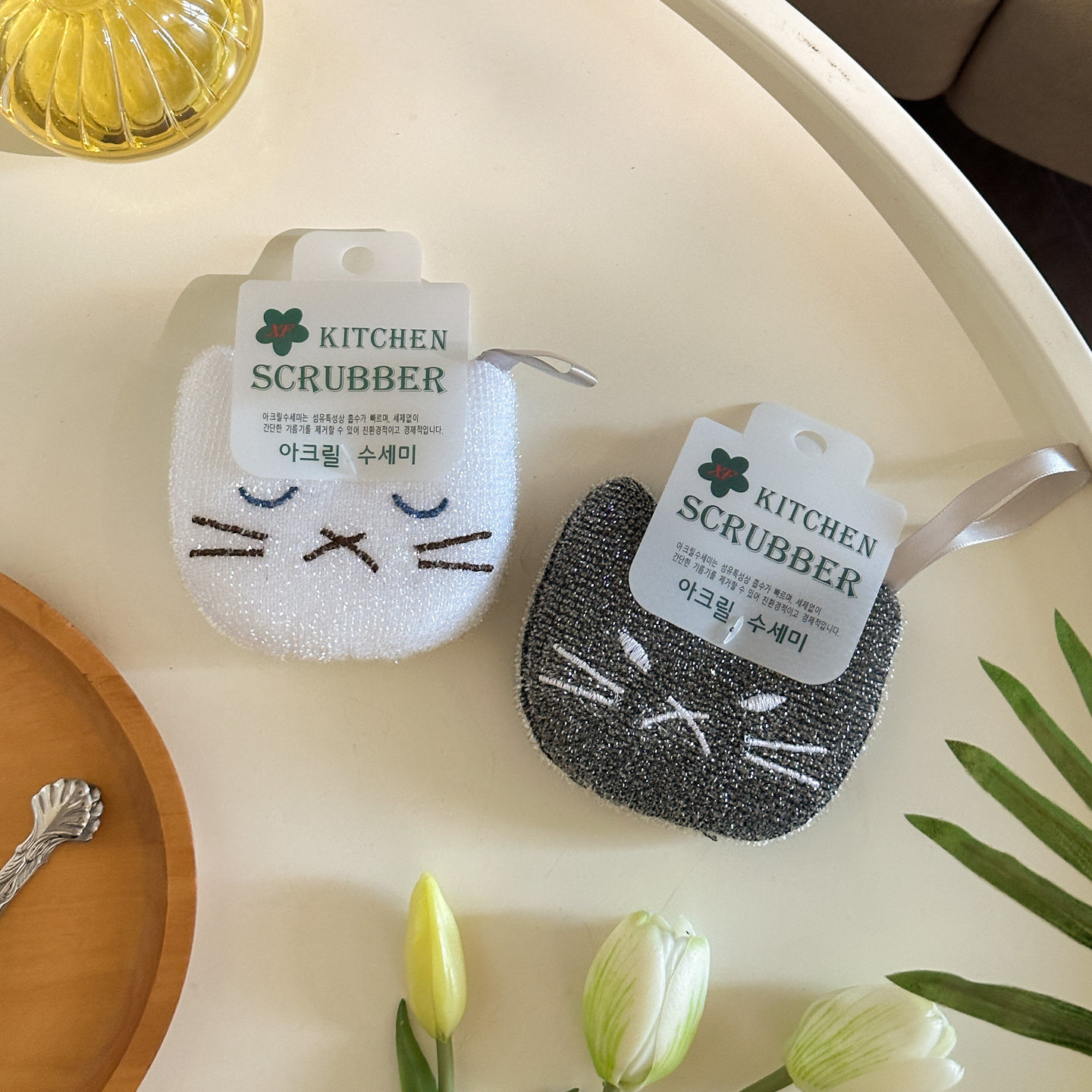 外单 小猫百洁布 可挂 厨房清洁布锅擦 不沾油 洗碗巾可爱 海棉块