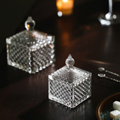 饰 复古中风装 玻璃菱格经典 收纳罐首饰盒储物盒浮雕糖缸四方形欧式