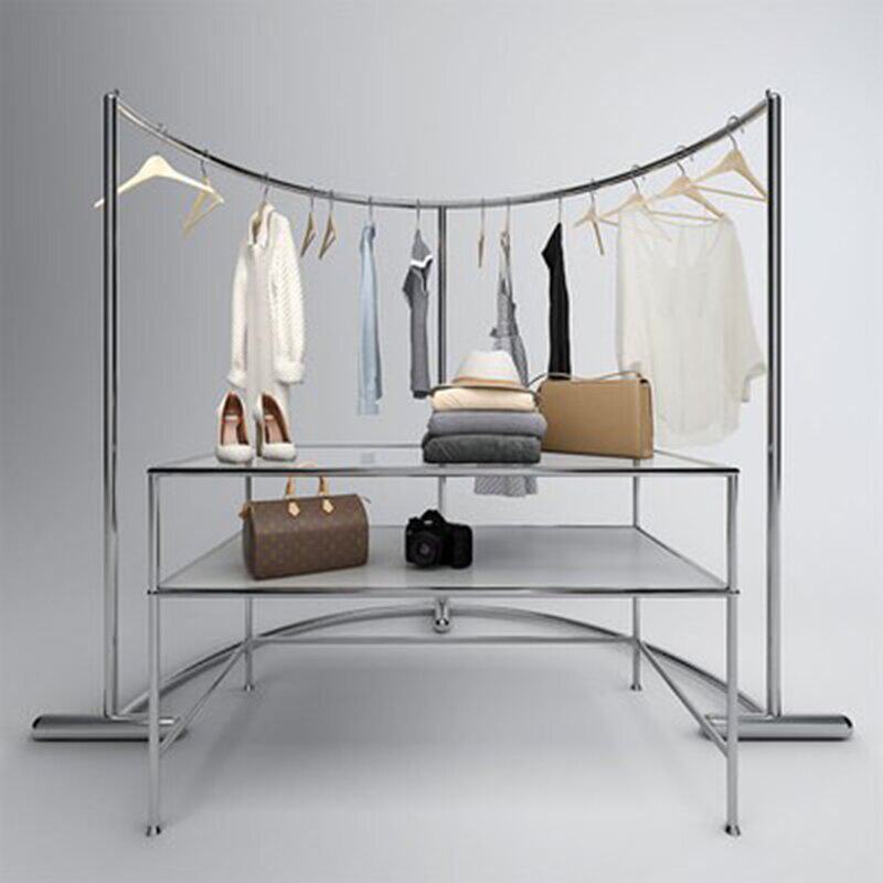 定制服装店展示架弧形中岛挂衣架落地式不锈钢陈列道具中间衣货架