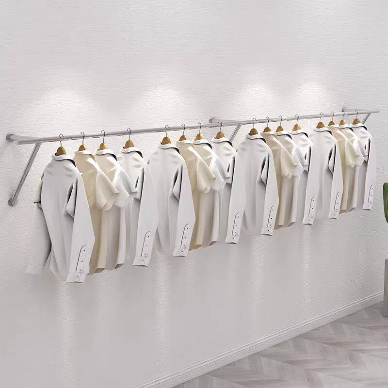 服装店不锈钢拉丝上墙正挂侧挂展示架银色加厚简约陈列货架网红架