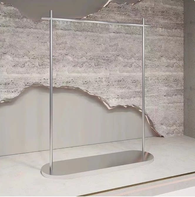 定制服装店展示架落地式拉丝中岛银色挂衣杆女装店货架陈列架