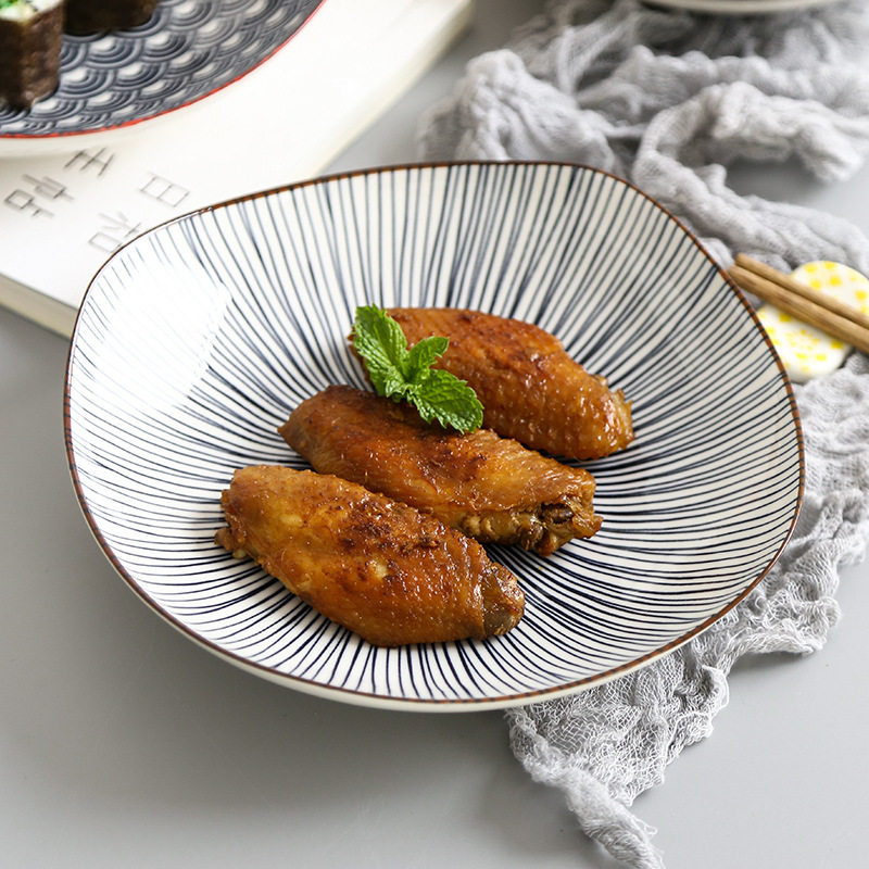 7英寸北欧现代陶瓷鸡翅点心深四方盘餐具酒店家用小吃饭菜盘子
