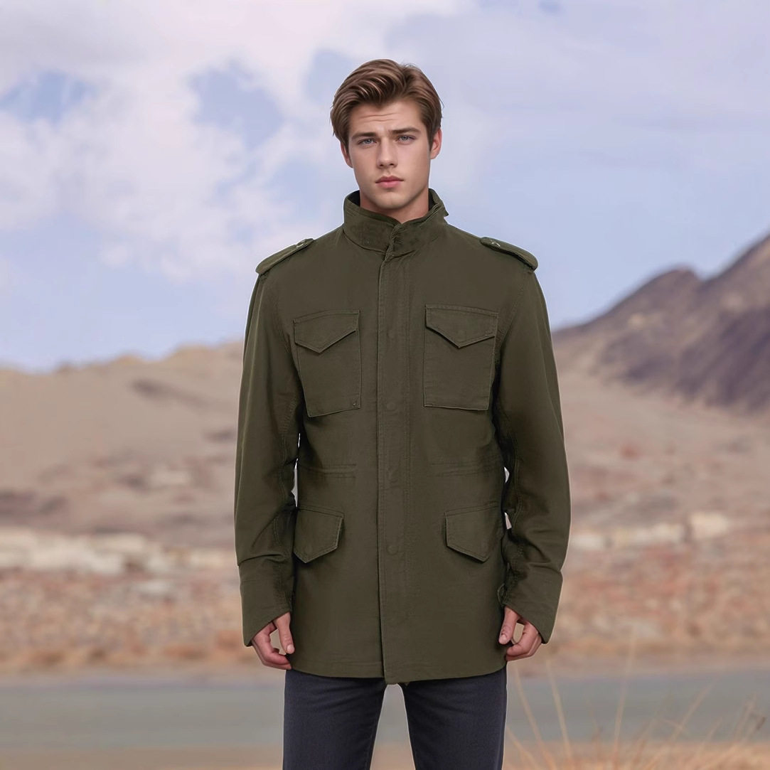 男秋多口袋欧式工装夹克