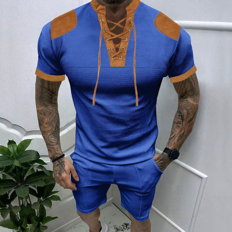 欧美男装夏季短袖亨利衫套装