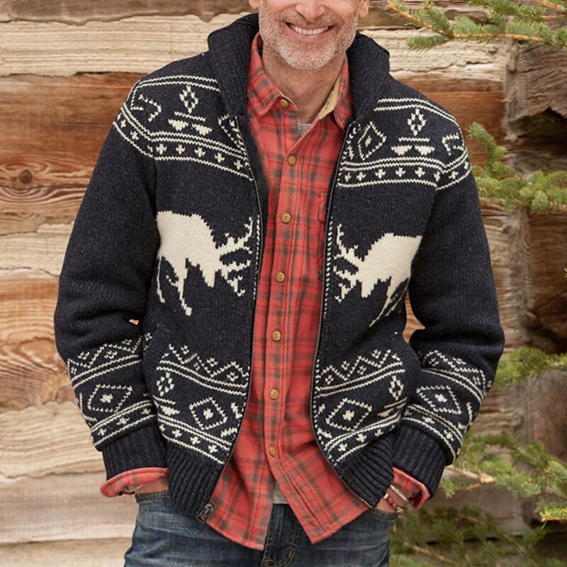小鹿提花针织外套毛衣