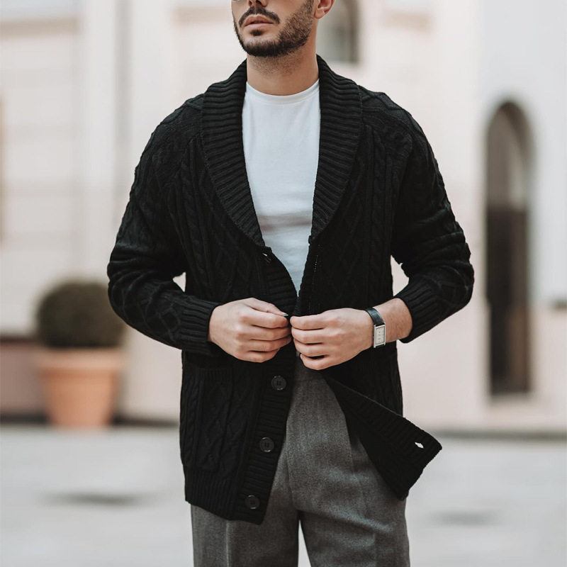 Cross-border mens jacket新款外贸纯色修身中长款休闲男大衣外套