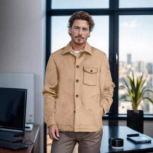 Original men's wear秋冬新款男装多口袋毛呢大衣单排扣纯色外套