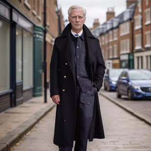 long coat秋冬男装 欧美超长款 British 呢大衣外套过膝时尚 men