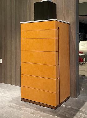 意式轻奢大理石七斗柜马鞍皮PF Fidelio卧室抽屉储物柜设计师家具