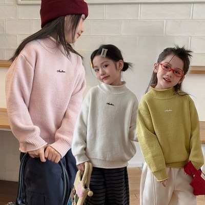 女童毛衣冬季新打底衣中大童加绒加厚女孩网红爆针织衫衣童装衣服