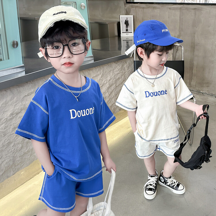 2025夏新品男童短袖T恤裤子休闲套装宝宝洋气韩版帅气潮流两件套