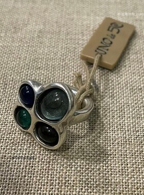 国/现绝版西班牙UNOde50 彩色戒指树脂欧美轻奢手工做旧镀银时尚
