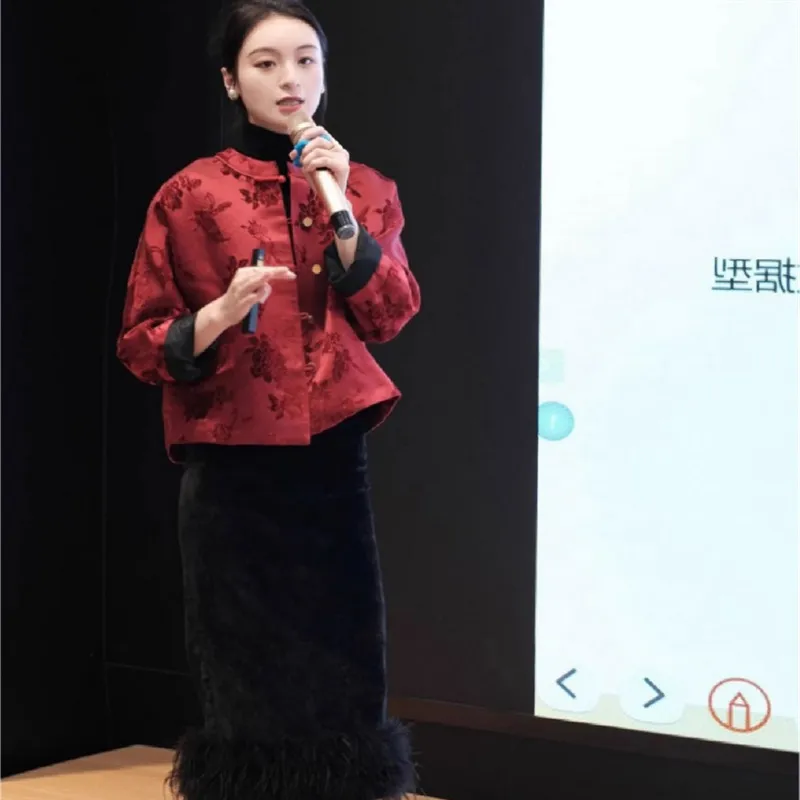 中国汉服上衣外套加厚小香红色旗袍上衣风新中式女装上衣高端唐装