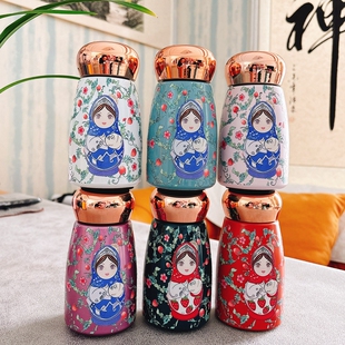 俄罗斯风套娃图蘑菇316不锈钢智能显温度保温保冷杯230毫升儿童杯