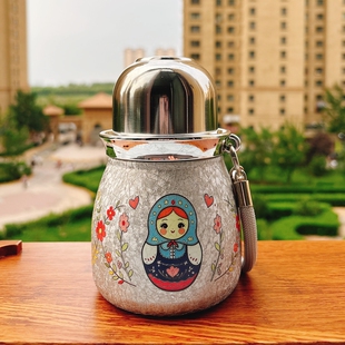 俄罗斯套娃卡通保温杯380ML便携防漏不锈钢敷钛水杯可爱创意礼品