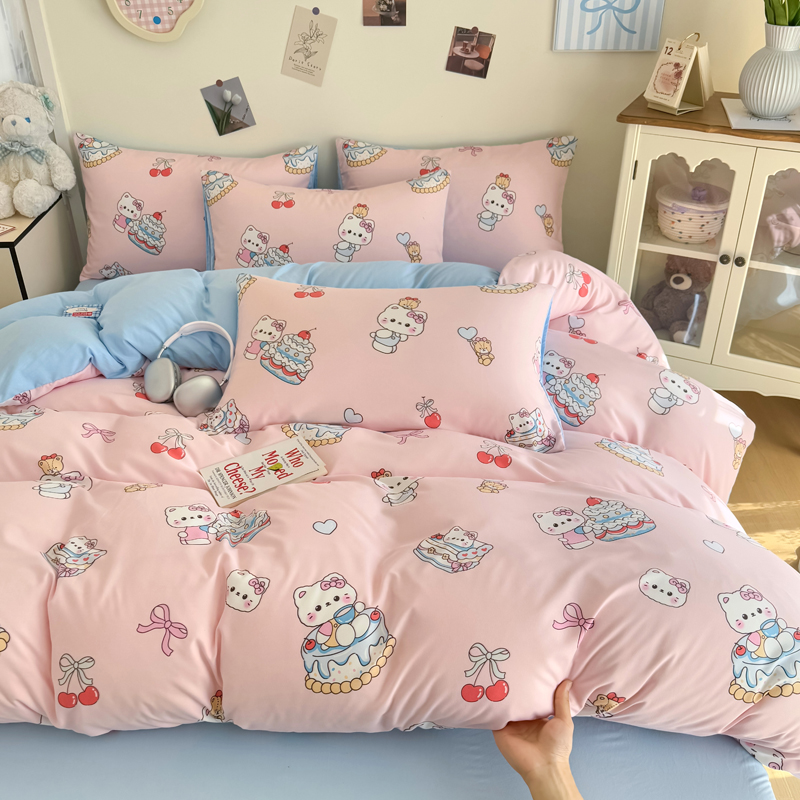凯蒂猫四件套HelloKitty少女心卡通全棉儿童kt猫被套床单笠三件套