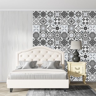 北欧黑白简约瓷砖贴地板楼梯墙面厨房浴室改造美化装饰防水墙贴纸