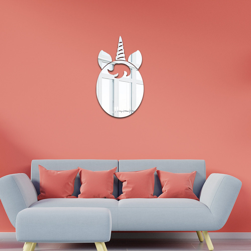 独角兽镜面亚克力墙贴3D立体浴室防水贴画房间装饰墙壁自粘可定制