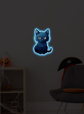 蓝光可爱猫咪绿色夜光贴纸儿童房美化装饰贴画荧光卧室客厅可定制