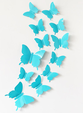 3d立体仿真淡蓝色蝴蝶防水教室卧室婚庆婚礼学校墙贴遮丑美化装饰