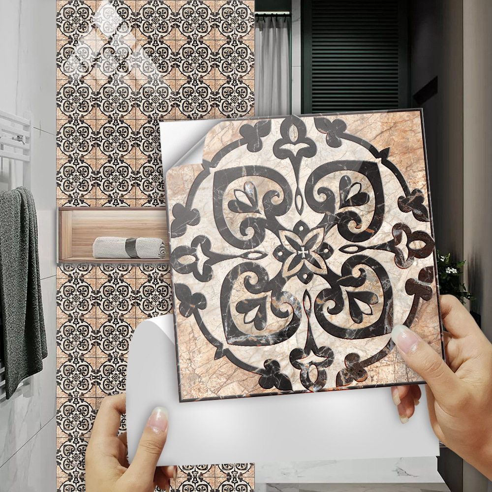 复古花纹拼花地板楼梯仿真瓷砖贴家居翻新厨房浴室装饰自粘墙贴纸