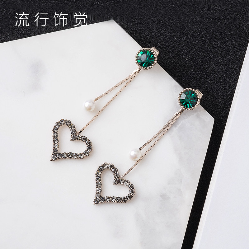 流行饰觉 S925银针爱心镶钻后挂式长款耳环日韩时尚甜美耳饰女