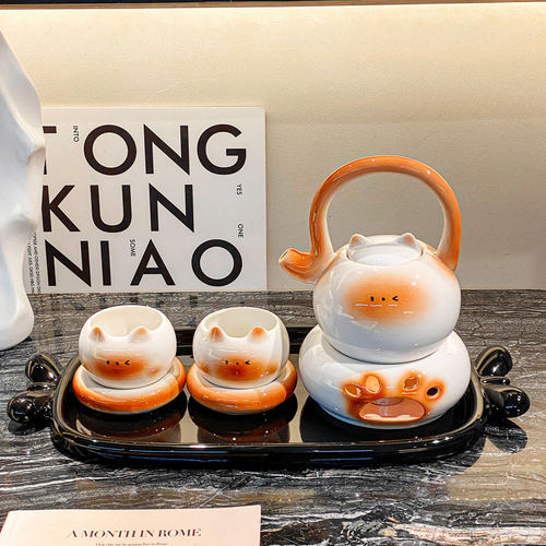 暹罗猫茶具套装家用客厅下午茶花茶壶蜡烛加热高颜值可爱创意水杯