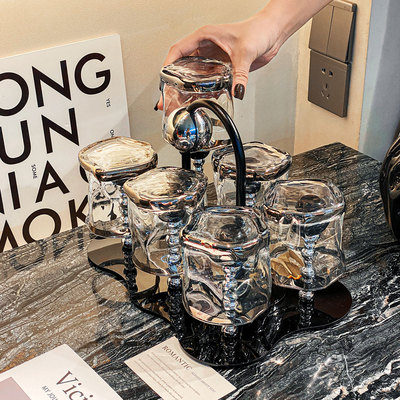 高级感玻璃杯套装家用泡茶杯早餐牛奶杯轻奢乔迁新居送礼水杯带架