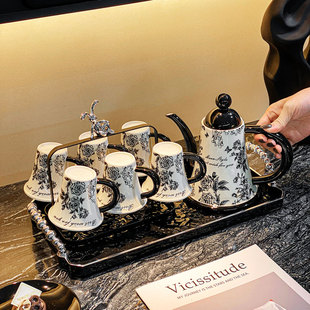 轻奢高档水具套装客厅待客陶瓷茶壶喝水杯中古风耐热冷水壶凉水杯