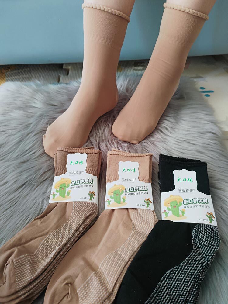 带脚跟松口春秋季女棉底短袜
