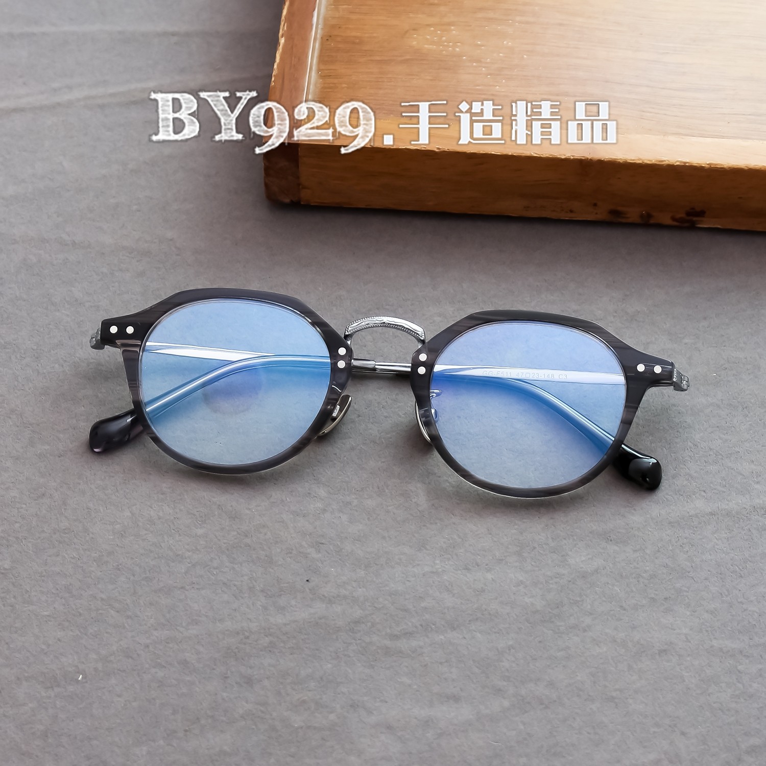 BY929 千元品质 日本手作超轻纯钛圆框眼镜框男女近视复古多边形