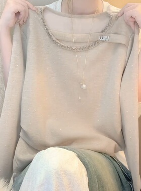 2025年秋季新款温柔慵懒风长袖T恤女宽松显瘦百搭杏色上衣高级感