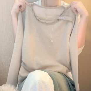 T恤女宽松显瘦百搭杏色上衣高级感 温柔慵懒风长袖 2025年秋季 新款