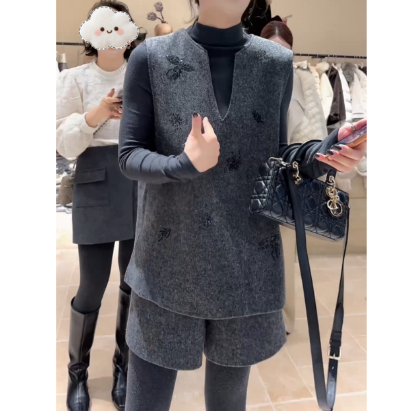 2026秋冬新款百搭时尚显瘦气质休闲韩版马甲短裤二件套时尚套装女,女装/女士精品,时尚套装,淘宝优惠券,粉丝福利购,淘宝优惠卷