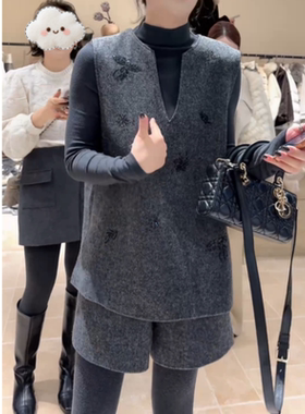 2026秋冬新款百搭时尚显瘦气质休闲韩版马甲短裤二件套时尚套装女