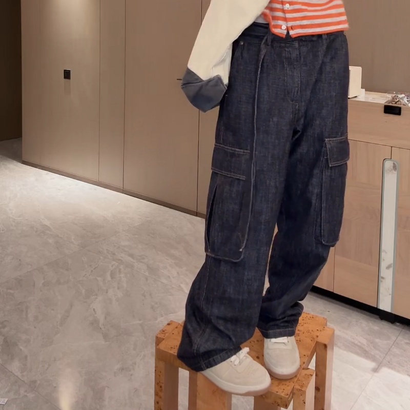 韩版蓝色阔腿牛仔裤女2025年秋季新款高腰显瘦宽松垂感休闲工装裤