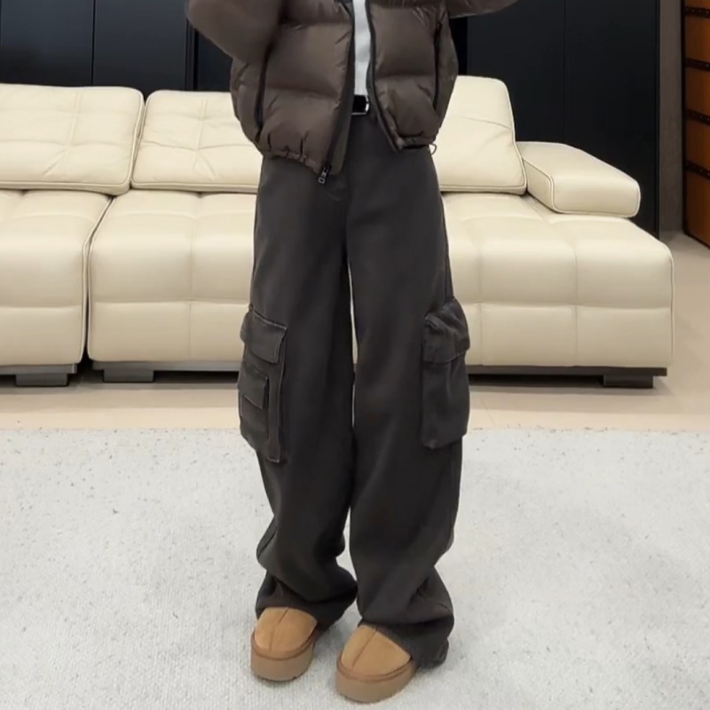 美式黑色工装牛仔裤女秋冬季新款高腰阔腿裤设计感直筒裤显瘦长裤
