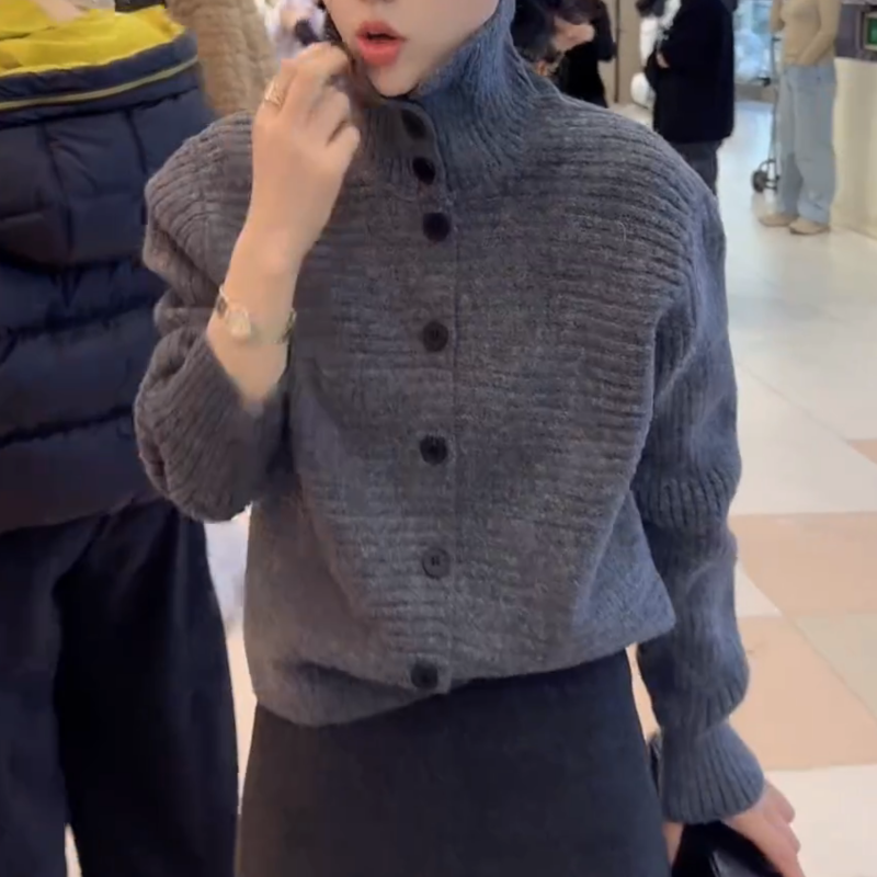 慵懒风高领开衫毛衣女秋冬2025新款宽松百搭显瘦针织外套长袖上衣