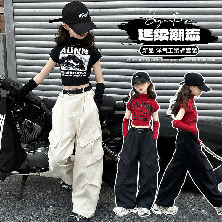 女童秋季短款T恤时髦套装儿童表套装