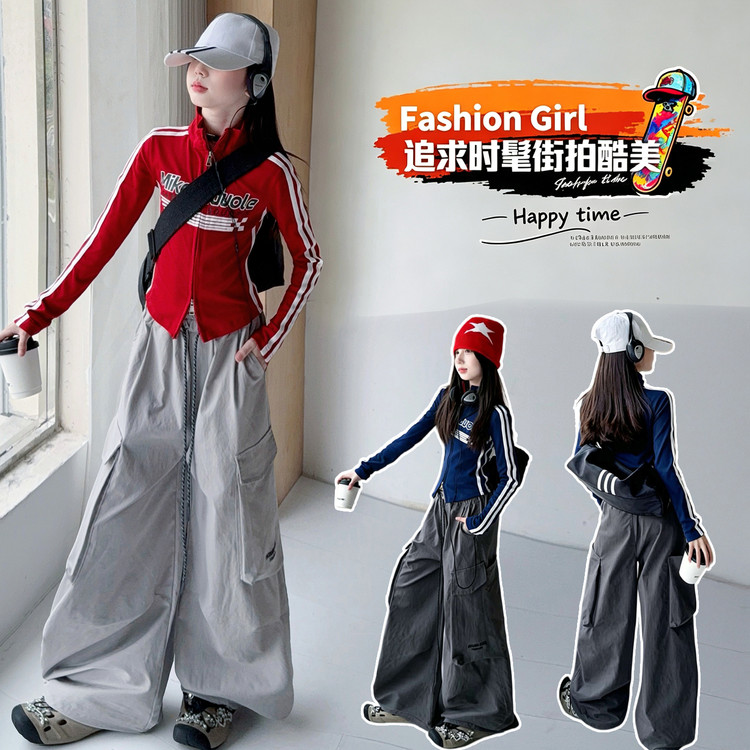 女童春秋卫衣套装2026新款洋气儿童韩系中大童女孩阔腿裤二件套。图片