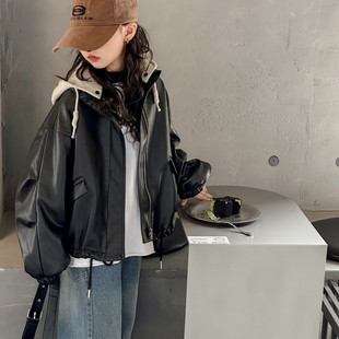 皮夹克上衣潮 洋气中大童时尚 女童春秋装 连帽甜酷皮衣外套2026新款