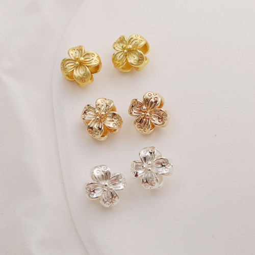 18K古法包金保色双面通孔四叶花吊坠隔珠散珠项链手链diy手工镀金