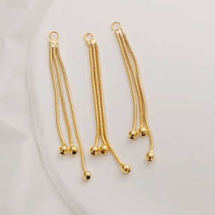 14K铜包金保色流苏吊坠蛇骨链圆珠耳线 耳环 流苏diy手工饰品镀金
